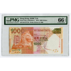 Hong Kong 1000 Dollars 2010 PMG66 Fine number