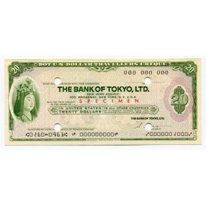 Japan 20 Dollars Cheque Specimen