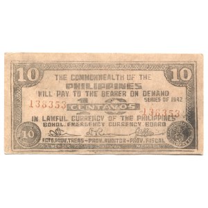 Philippines Bohol Emergency Currency 10 Centavos 1942