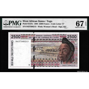 West African States Togo 2500 Francs 1994 PMG 67 EPQ