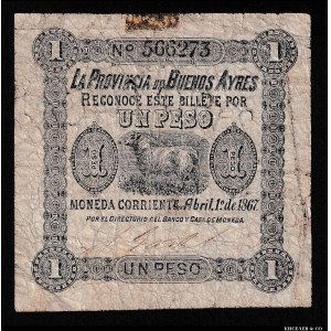 Argentina Buenos Ayres 1 Peso 1867 Very Rare