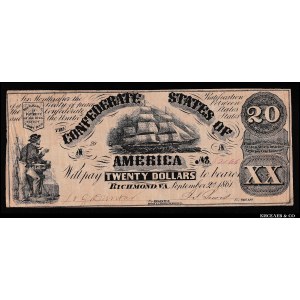 United States Confederate 20 Dollars 1861 Rare Print