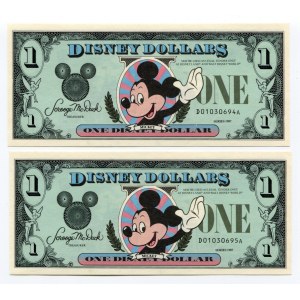 United States 2 x Disney 1 Dollar 1987 Consecutive Number