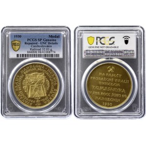 Czechoslovakia Gold Medal For Construction of Masaryk Tunnel 1930 PCGS SP UNC