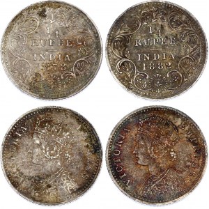 British India 2 x 1/4 Rupee 1878 & 1882