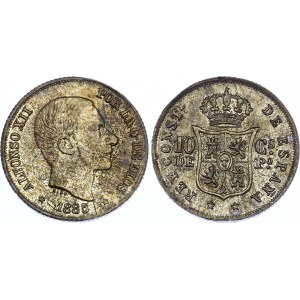 Philippines 10 Centimos de Peso 1885 Overdate!