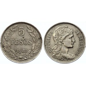 Colombia 5 Pesos Papel Moneda 1907 AM
