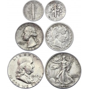 United States Lot of 6 Silver Coins 1908 - 1963