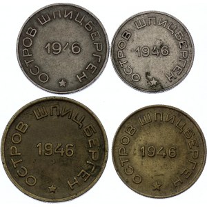 Russia - USSR Spitzbergen 4 Coins Lot with Rare 50 Kopeks 1946