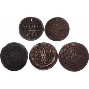 Russia Lot of 5 Coins 1758 - 1799