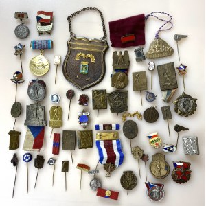 Czechoslovakia Lot of 54 Badges, Pins & Medals 20th Century