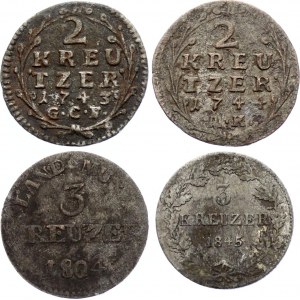 German States Hesse-Darmstadt 2 x 2 & 2 x 3 Kreuzer 1743 - 1845