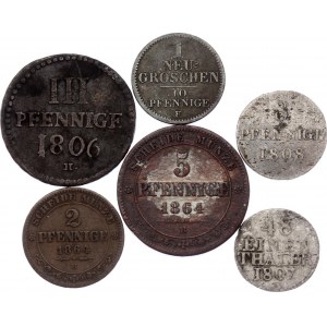 German States Lot of 6 Coins 1806 - 1864
