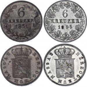 German States Nassau 2 x 6 Kreuzer 1831 - 1855