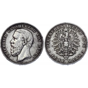 Germany - Empire Baden 5 Mark 1876 G