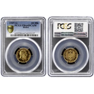 Germany - Empire Baden 10 Mark 1907 G PROOF PCGS PR64DCAM (+VIDEO)