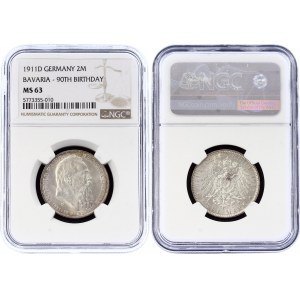 Germany - Empire Bavaria 2 Mark 1911 A NGC MS 63