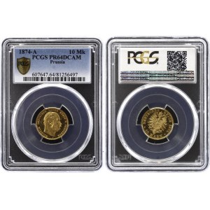 Germany - Empire Prussia 10 Mark 1874 A PROOF PCGS PR64DCAM (+VIDEO)