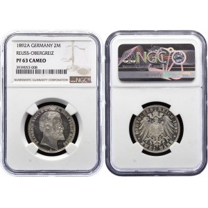 Germany - Empire Reuss-Obergreiz 2 Mark 1892 A PROOF NGC PF63 CAMEO