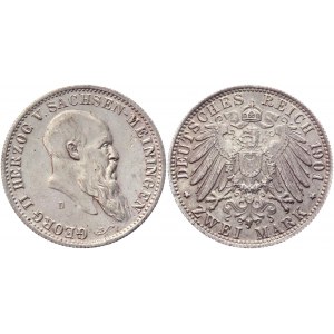 Germany - Empire Saxe-Meiningen 2 Mark 1901 D Сollectors Copy