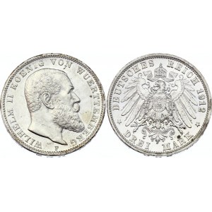 Germany - Empire Wurttemberg 3 Mark 1912 F