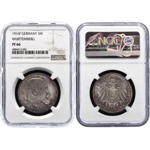 Germany - Empire Wurttemberg 3 Mark 1916 F PROOF NGC PF66 TOP COIN