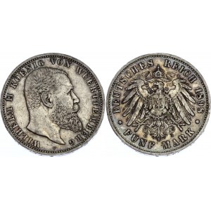 Germany - Empire Wurttemberg 5 Mark 1898 F