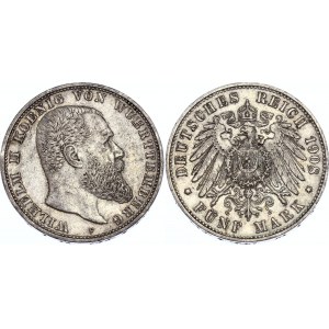 Germany - Empire Wurttemberg 5 Mark 1908 F