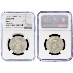 Germany - Weimar Republic 3 Reichsmark 1925 A NGC MS 63