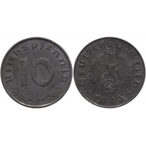 Germany - Third Reich 10 Reichspfennig 1943 J Key Date
