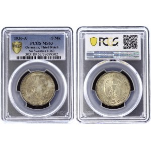 Germany - Third Reich 5 Reichsmark 1936 A PCGS MS 63