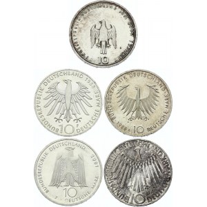 Germany - FRG Lot of 5 Coins 10 Mark 1972 - 2001