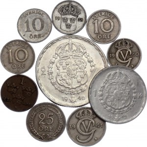 Sweden Lot of 10 Coins 1938 - 1950