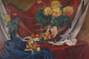 Stanisław MALCHER (1900-1943), Martwa natura z kwiatami i owocami, 1935