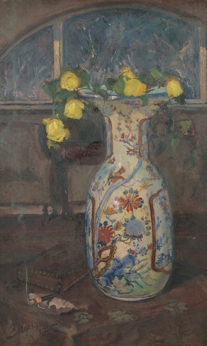 Leon WYCZÓŁKOWSKI (1852-1936), Żółte róże w chińskim wazonie, 1925