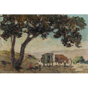 Francois OMER (1885-?), Pejzaż z wozami