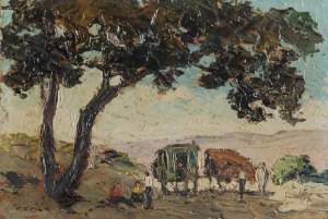 Francois OMER (1885-?), Pejzaż z wozami
