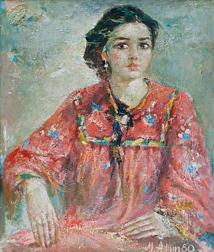 Marian ADAMCZYK (ur. 1938), Dziewczyna w czerwieni -portret Joanny, 1980