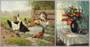 Beniamin Bencion SOKIRAŃSKI (1857-1953), Para obrazów: Kwiaty i Kury