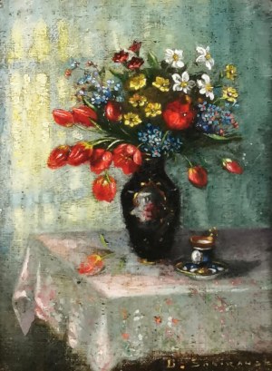 Beniamin Bencion SOKIRAŃSKI (1857-1953), Para obrazów: Kwiaty i Kury