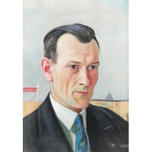 Wlastimil HOFMAN (1881-1970), Jerzy Antoni Potocki przed stadionem Wisły w Krakowie, 1932