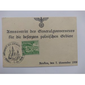 Okupacyjny druk ze znaczkiem i stemplem 7.11.1939 Krakau.