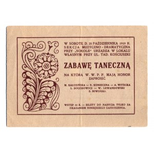 Zaproszenie na zabawę taneczną w dniu 25 października 1919 r. w Kielcach