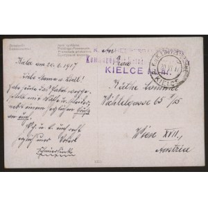 Kielce. Eine interessante Briefmarke auf einer Kunstpostkarte.