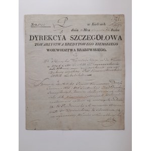 Kielce-Secemin. Dokument Dyrekcji Szczegółowej Towarzystwa Kredytowego Ziemskiego Województwa Krakowskiego z 1826 r.