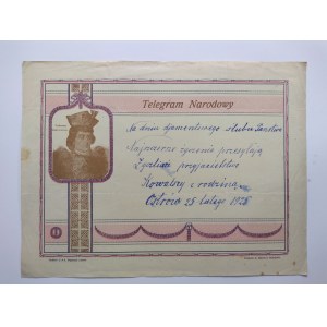 Telegram Narodowy z wizerunkiem T. Kościuszki.