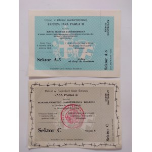 Vier Eintrittskarten für die Feierlichkeiten anlässlich des ersten Besuchs von Papst Johannes Paul II. im Jahr 1979.