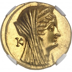 Royaume lagide, Ptolémée V (203-176 av. J.-C.) et Cléopâtre Ière. Octodrachme d’or ou mnaieion ND (après 193-192 avant J.-C.), Alexandrie.