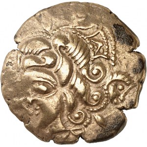 Osismes (fin du IIe s. - Ière moitié du Ier s. av. J.-C.). Statère d’or au cheval et taureau-enseigne c.120-50 av. J.-C.