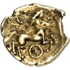 Vénètes (IIe - Ier siècle av. J.-C.). 1/4 de statère au bâton en cimier et à la roue ND (IIe-Ier s. av. J.-C.).